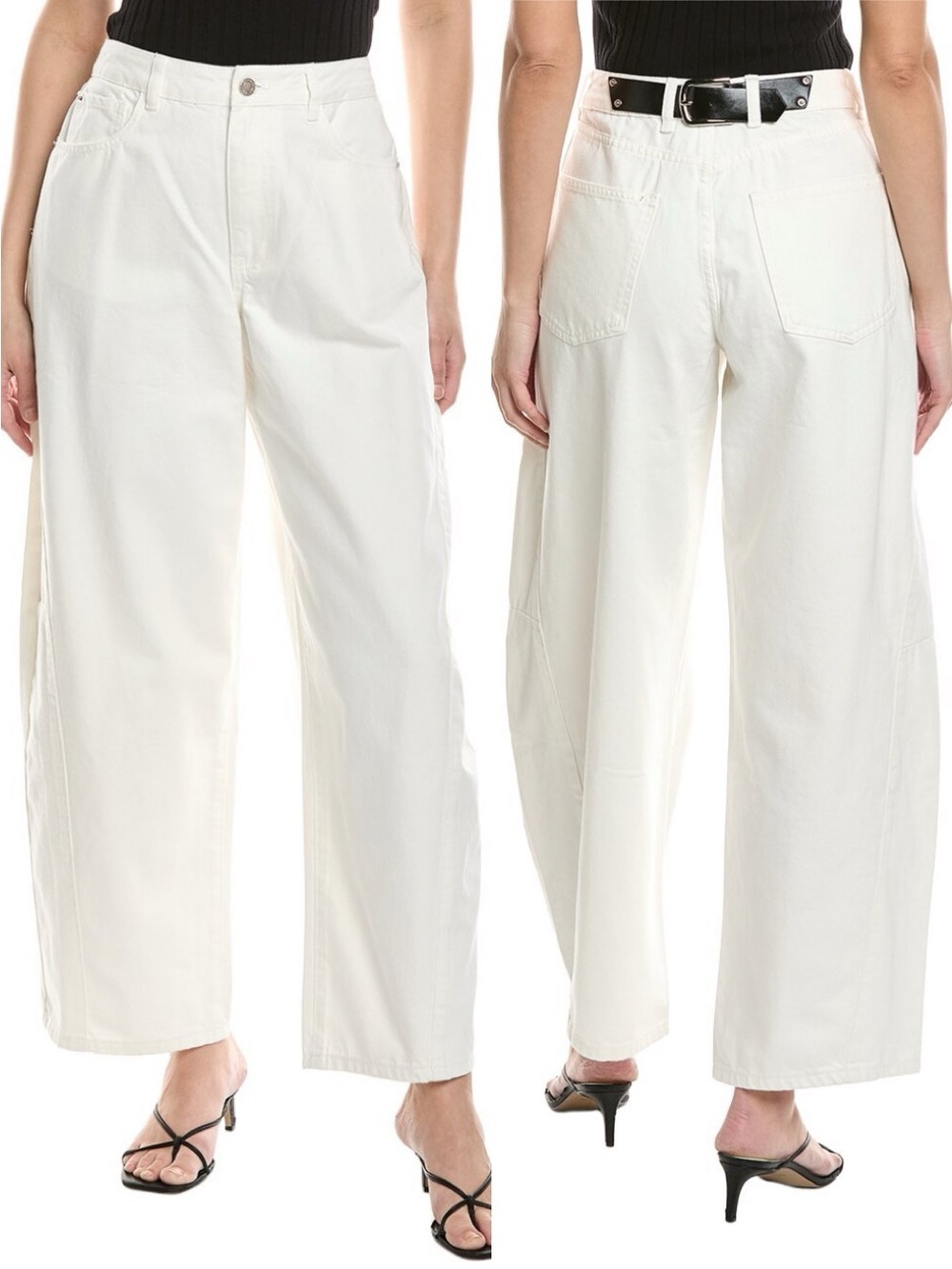 WeWoreWhat Mid Rise Barrel Jeans Belted White
